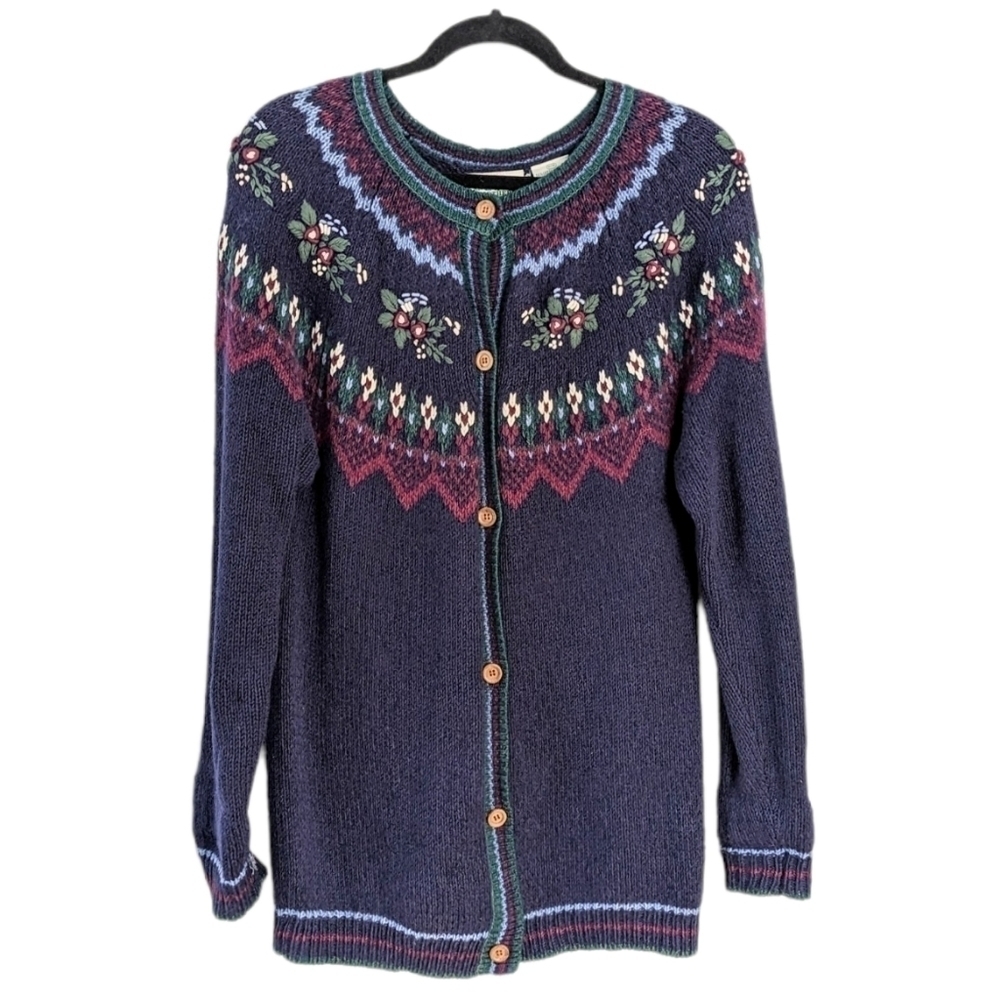 Northern Reflection floral knit embroidery cardigan blue oversized Medium B4